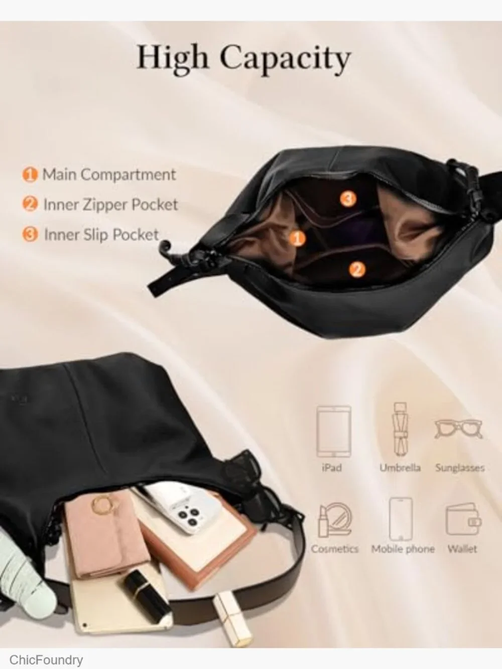 Ultra Soft Vegan Leather Slouchy Hobo Shoulder Bag Tote Crossbody